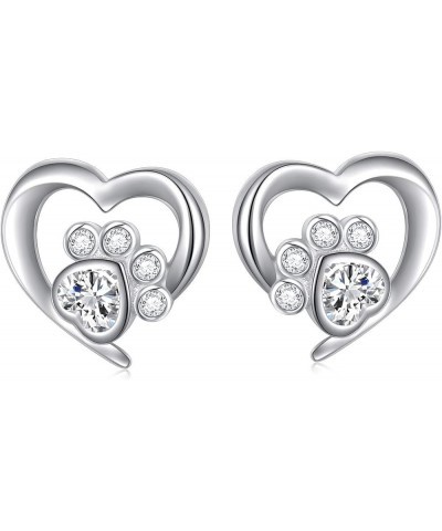 925 Sterling Silver Cute Heart CZ with Cat Puppy Paw Print Stud Earrings Gift for Women Teen Girls (Nickel Free) White $15.11...