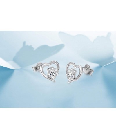 925 Sterling Silver Cute Heart CZ with Cat Puppy Paw Print Stud Earrings Gift for Women Teen Girls (Nickel Free) White $15.11...