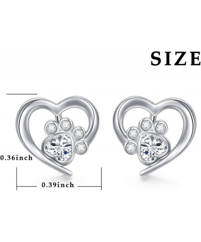 925 Sterling Silver Cute Heart CZ with Cat Puppy Paw Print Stud Earrings Gift for Women Teen Girls (Nickel Free) White $15.11...