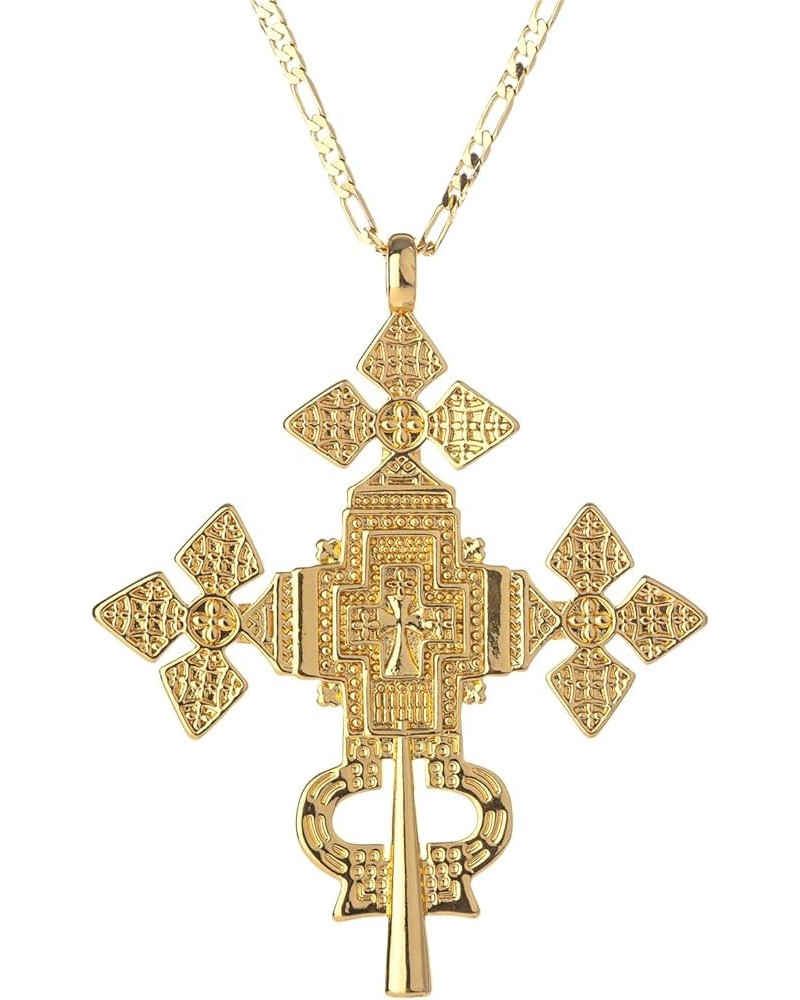 18K Gold Plated Big Ethiopian Cross Pendant Necklace for Women Men Eritrean Traditional Ornaments Habesha African Ethnic Jewe...