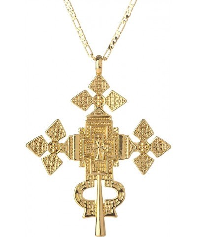 18K Gold Plated Big Ethiopian Cross Pendant Necklace for Women Men Eritrean Traditional Ornaments Habesha African Ethnic Jewe...