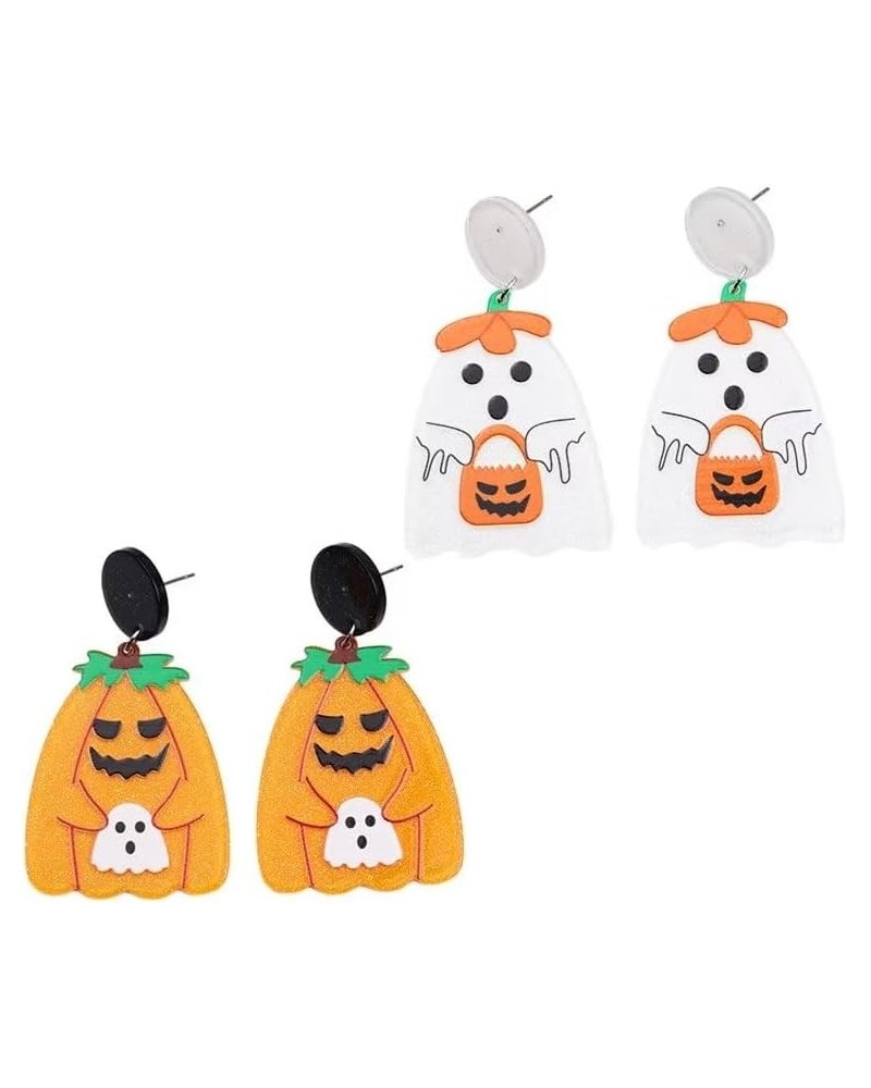 1-2 Pairs Halloween Stud Dangle Earrings Cute Acrylic Witch Pumpkin Ghost Skull Earrings Creative Ghost Earrings for Women Gi...