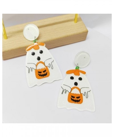 1-2 Pairs Halloween Stud Dangle Earrings Cute Acrylic Witch Pumpkin Ghost Skull Earrings Creative Ghost Earrings for Women Gi...