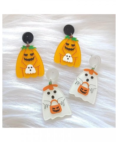 1-2 Pairs Halloween Stud Dangle Earrings Cute Acrylic Witch Pumpkin Ghost Skull Earrings Creative Ghost Earrings for Women Gi...