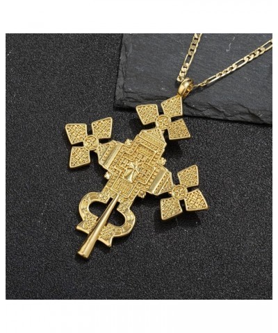 18K Gold Plated Big Ethiopian Cross Pendant Necklace for Women Men Eritrean Traditional Ornaments Habesha African Ethnic Jewe...