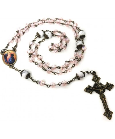 Assumption of the Virgin Mary Pink Crystal and White Howlite Stone Rosary Beads Catholic for Women and Rosary Bracelet for Wo...