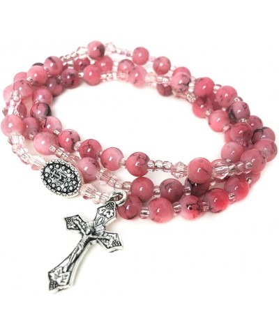 Assumption of the Virgin Mary Pink Crystal and White Howlite Stone Rosary Beads Catholic for Women and Rosary Bracelet for Wo...