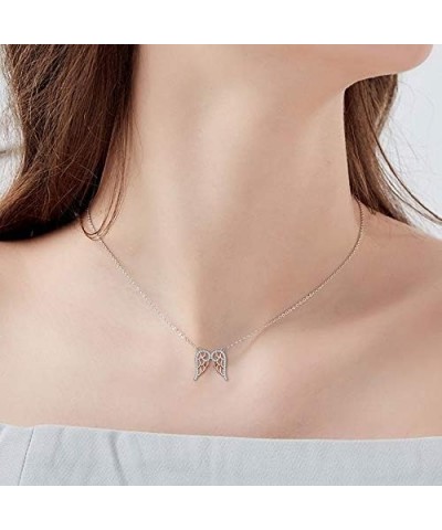 925 Sterling Silver Full Cubic Zirconia Double Angel Wing Pendants Necklace for Women Clear, 16.5"+1.3" Extender, Valentine's...