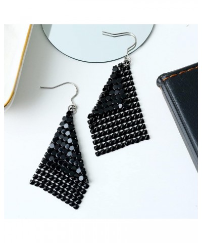 Titanium Earrings Tassel Metal Mesh Grid Sequins Disco Drop Dangle Earrings for Women, Trendy Lightweight Long Pure Titanium ...