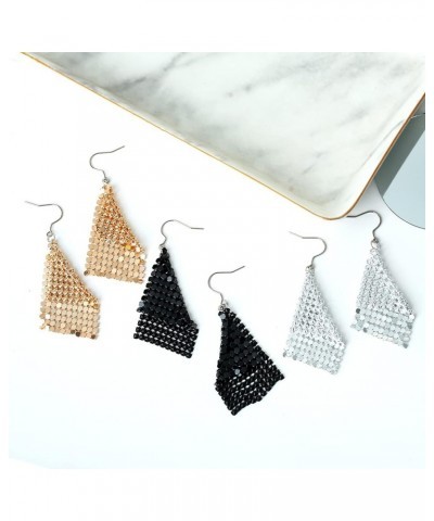 Titanium Earrings Tassel Metal Mesh Grid Sequins Disco Drop Dangle Earrings for Women, Trendy Lightweight Long Pure Titanium ...