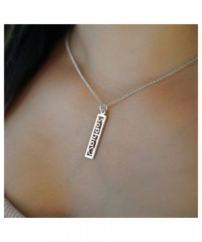 Personalized Open Name with Heart Cut Out Rectangle Sterling Silver Charm Necklace. Customize a Rectangle Charm. Choice of St...