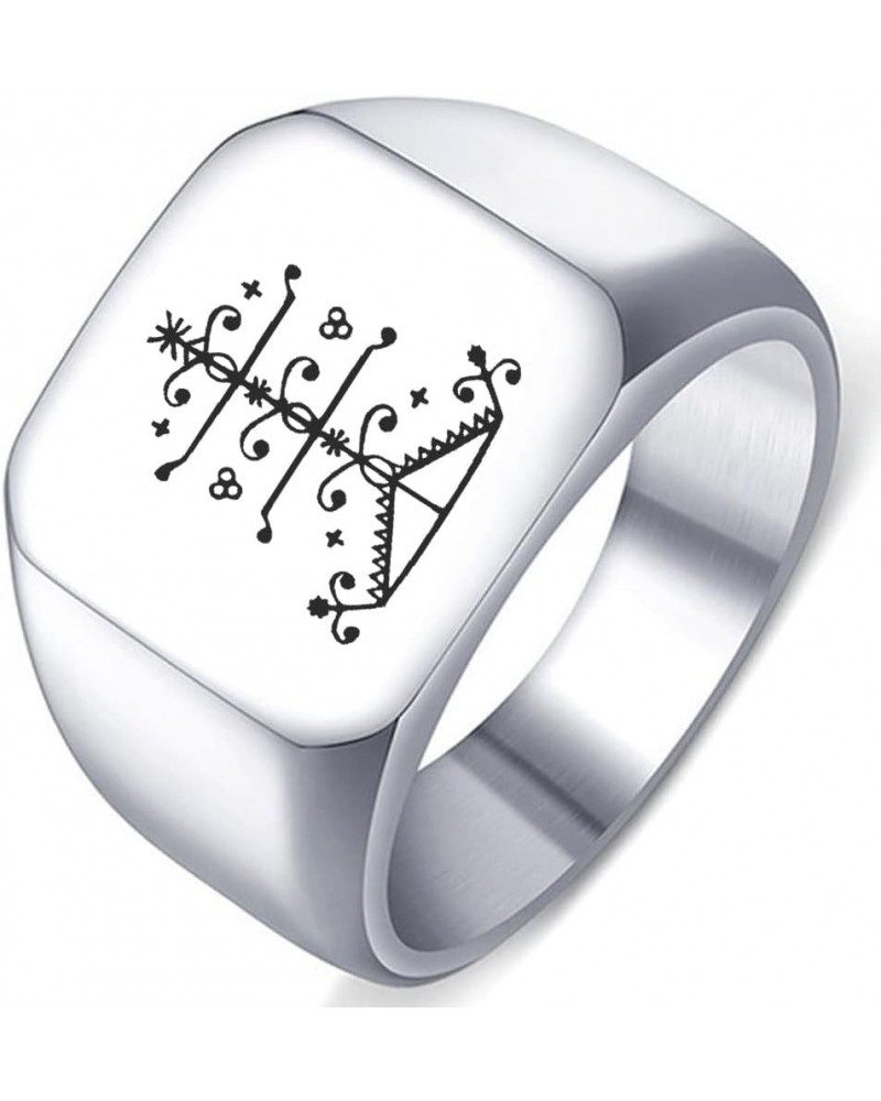 Engraved Ogou Feray Loa Veve Silver Stainless Steel Men's Womens Ring 4.Silver 14MMx15MM $6.32 Rings