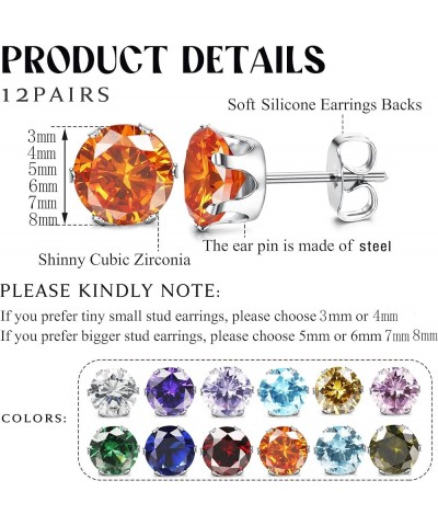 Jewelry Stainless Steel Womens CZ Stud Earings Set Piercing 12 Pairs 7.0 Millimeters $10.63 Earrings