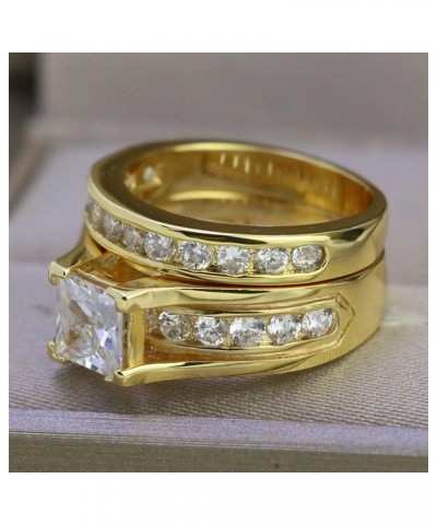 TWO RINGS His Hers Wedding Ring Sets Couples Rings Women's 10k Yellow Gold Filled White CZ Wedding Engagement Ring Bridal Set...