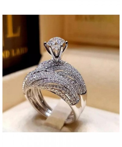 Luxurious Diamond Couple Rings Womens Fashion Zircon Ring Marriage Proposal Wedding Jewelry Teen Girls Sparkly, White White 6...