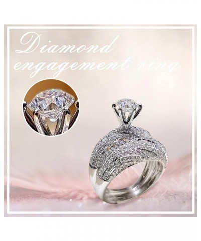 Luxurious Diamond Couple Rings Womens Fashion Zircon Ring Marriage Proposal Wedding Jewelry Teen Girls Sparkly, White White 6...