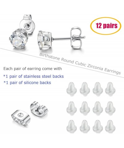 Jewelry Stainless Steel Womens CZ Stud Earings Set Piercing 12 Pairs 7.0 Millimeters $10.63 Earrings