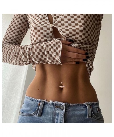 4Pcs Belly Button Ring 14G Belly Rings Stainless Steel Barbell Belly Rings For Women Simple Long Bar Belly Button Rings CZ Be...