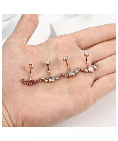 4Pcs Belly Button Ring 14G Belly Rings Stainless Steel Barbell Belly Rings For Women Simple Long Bar Belly Button Rings CZ Be...