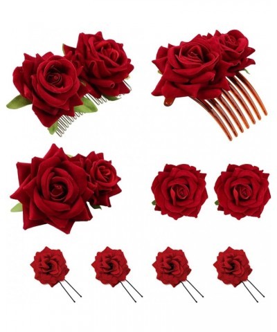 5 Pack Flower Brooch Head Ornament Bride Women Rose Flower Hair Accessories Wedding Hair Clip Flamenco Dancer 09 Pack Red Ros...