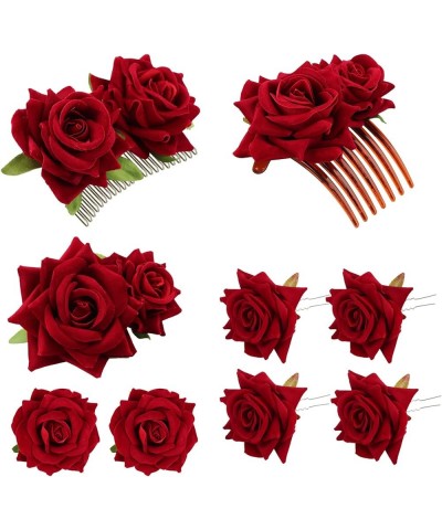 5 Pack Flower Brooch Head Ornament Bride Women Rose Flower Hair Accessories Wedding Hair Clip Flamenco Dancer 09 Pack Red Ros...