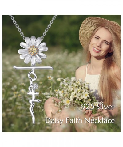 Daisy Flower Faith Cross Necklace for Women Sterling Silver Jesus Religious Jewelry Gifts for Women Mom Wife $18.40 Necklaces