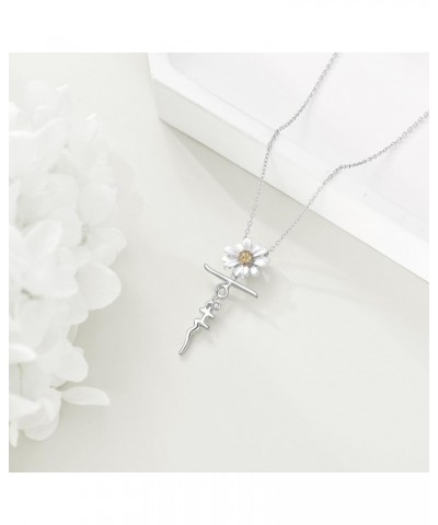 Daisy Flower Faith Cross Necklace for Women Sterling Silver Jesus Religious Jewelry Gifts for Women Mom Wife $18.40 Necklaces