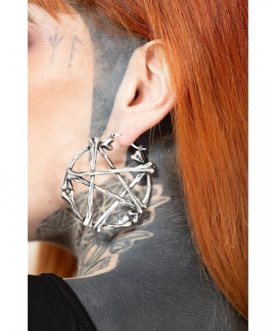 Summon Spirits Bone Pentagram Gothic Punk Silver Heavy Hoop Earrings $15.20 Earrings