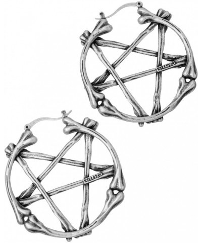 Summon Spirits Bone Pentagram Gothic Punk Silver Heavy Hoop Earrings $15.20 Earrings