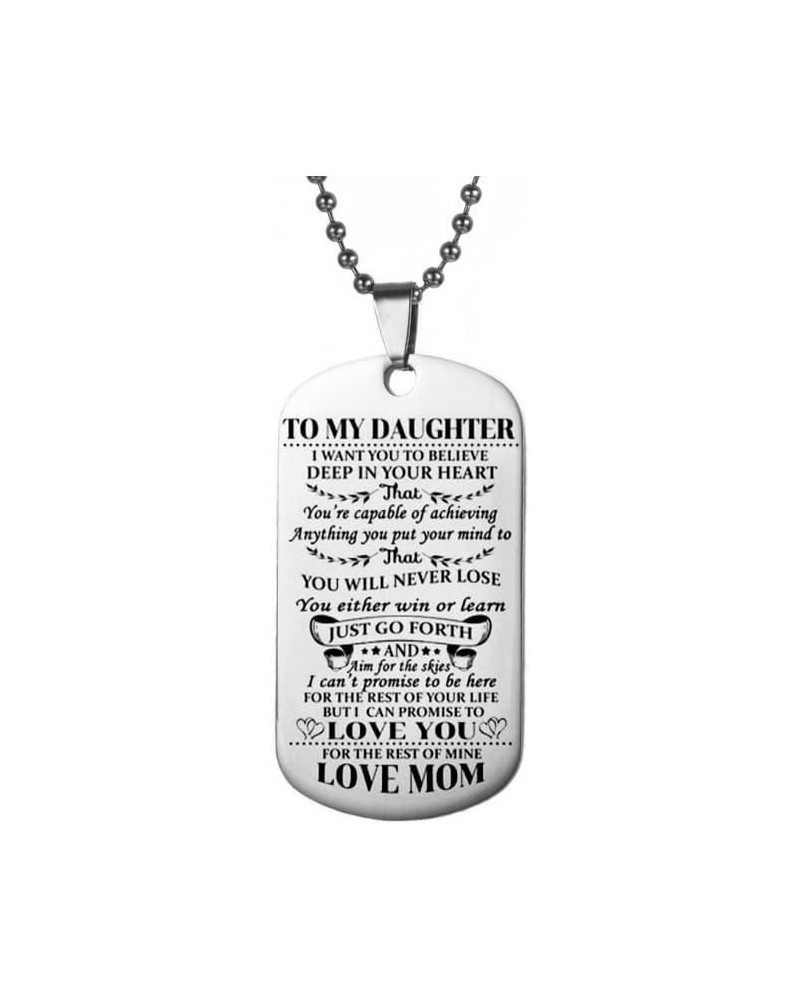 Women Men Dog Tag Necklaces Pendant Stainless Steel Necklace Gift To Daughter Son From Dad Mom Silver- To Daughter From Mom $...