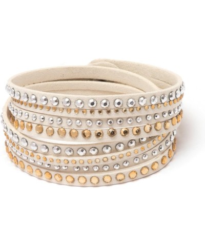 Leather Created Austrian Crystals Wrap Bracelets (Many Options Available) Beige With Yellow Stones $8.54 Bracelets