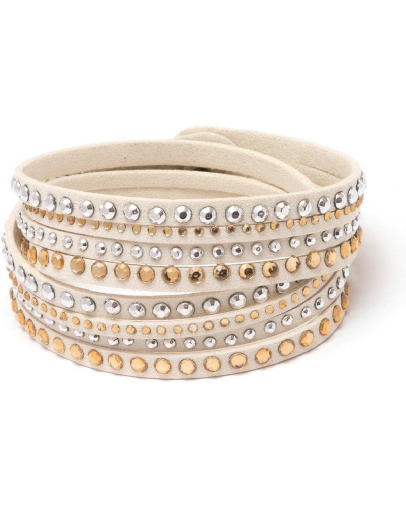 Leather Created Austrian Crystals Wrap Bracelets (Many Options Available) Beige With Yellow Stones $8.54 Bracelets