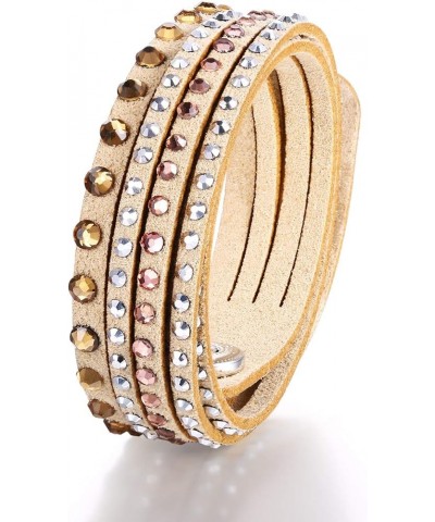 Leather Created Austrian Crystals Wrap Bracelets (Many Options Available) Beige With Yellow Stones $8.54 Bracelets