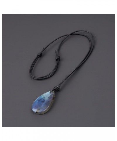 Men's Women's Teardrop Healing Crystal Necklace Labradorite - Adjustable Leather Cord $15.37 Necklaces