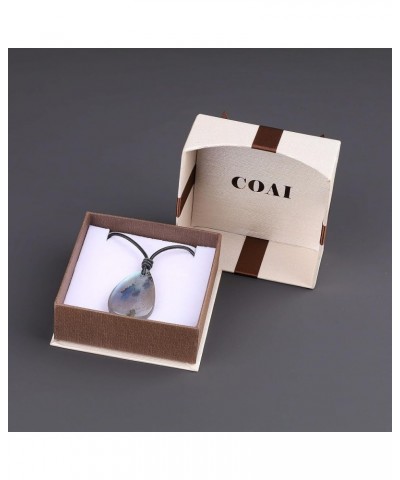 Men's Women's Teardrop Healing Crystal Necklace Labradorite - Adjustable Leather Cord $15.37 Necklaces