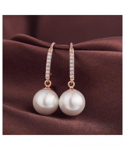 18K White Gold Plated Pearl Diamond Stud Earrings for Women 925 Sterling Silver Pearl Earrings, Fine Jewelry Gift for Women/G...