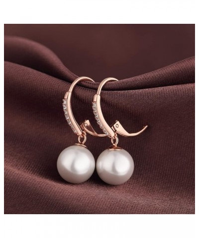 18K White Gold Plated Pearl Diamond Stud Earrings for Women 925 Sterling Silver Pearl Earrings, Fine Jewelry Gift for Women/G...