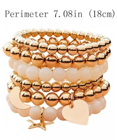 6PCS Gold Beaded Bracelets For Women Stretch Gold Beaded Bracelets for Women Girls 14K Gold Plated Stackable Bead Ball Bracel...