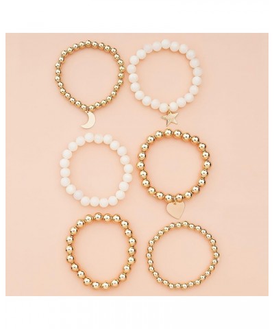 6PCS Gold Beaded Bracelets For Women Stretch Gold Beaded Bracelets for Women Girls 14K Gold Plated Stackable Bead Ball Bracel...