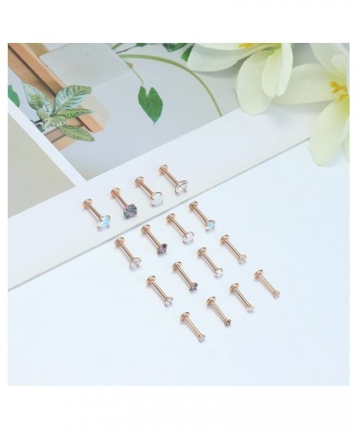 16Pcs 16G Monroe Lip Rings Surgical Steel Helix Tragus Labret Piercing Jewelry CZ Opal Cartilage Earring Stud For Women 6mm 8...