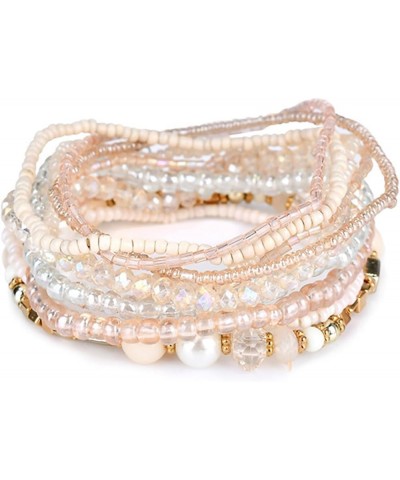 Bohemian Crystal Beaded Stretch Bracelet Set for Women Girl Teen Boho Multilayer Imitation Pearl Seed Stackable Bracelet Holi...