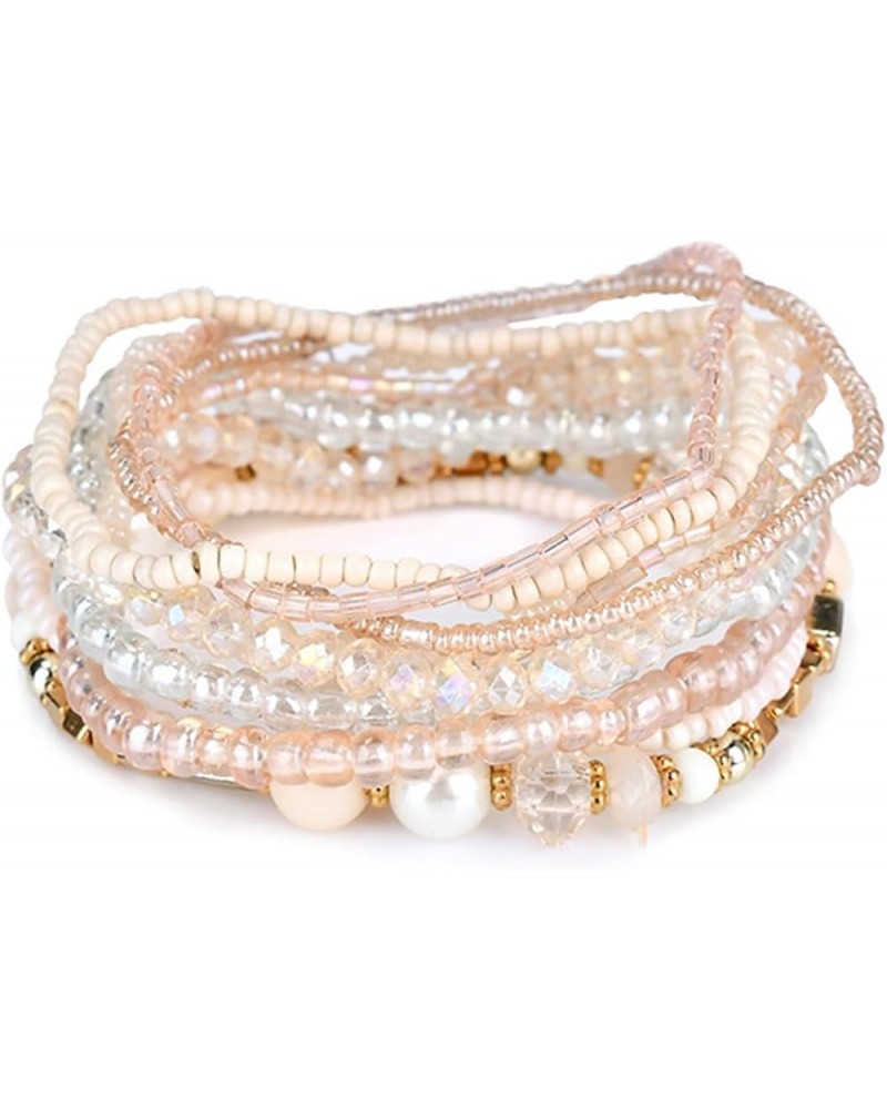 Bohemian Crystal Beaded Stretch Bracelet Set for Women Girl Teen Boho Multilayer Imitation Pearl Seed Stackable Bracelet Holi...