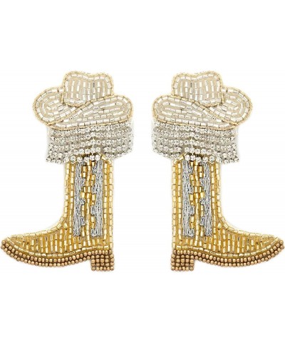 Beaded Western Cowgirl Boots and Hat Dangle Earrings for Girls and Women Fashion Fringe Hat and boots-GD $9.17 Earrings