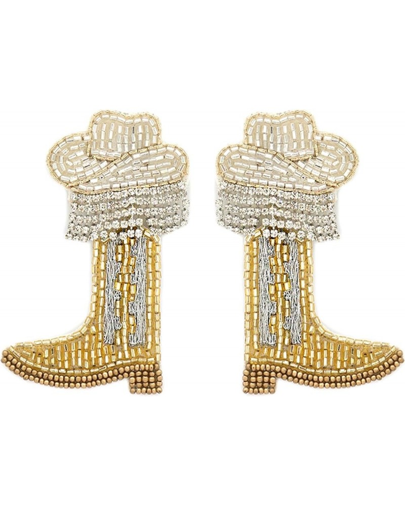 Beaded Western Cowgirl Boots and Hat Dangle Earrings for Girls and Women Fashion Fringe Hat and boots-GD $9.17 Earrings