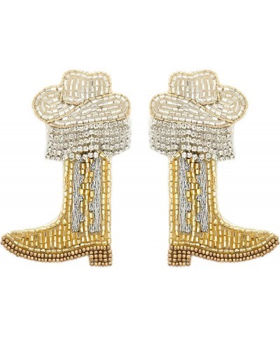 Beaded Western Cowgirl Boots and Hat Dangle Earrings for Girls and Women Fashion Fringe Hat and boots-GD $9.17 Earrings