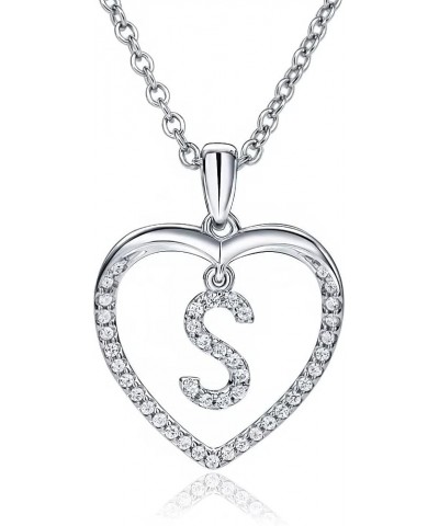 Heart Initial Necklace for Women 925 Sterling Silver Love Heart 26 Alphabets Necklace Pendant Jewelry 18 Inches Chain S $14.2...