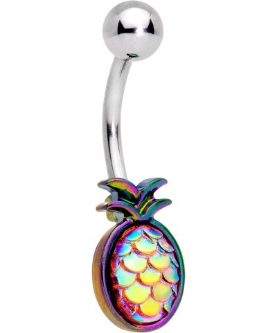 14G 7/16" 316L Steel Navel Ring Piercing Iridescent Tropical Pineapple Belly Button Ring 11mm $9.65 Body Jewelry