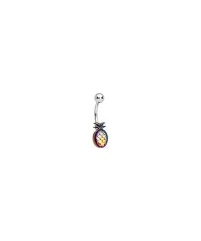 14G 7/16" 316L Steel Navel Ring Piercing Iridescent Tropical Pineapple Belly Button Ring 11mm $9.65 Body Jewelry