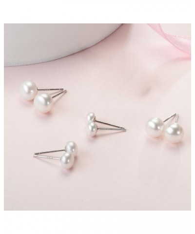 5 Pearl Stud Earrings Set White Genuine Freshwater AAA Bread Pearl, 925 Sterling Silver Hypoallergenic Stud Earring Set for W...