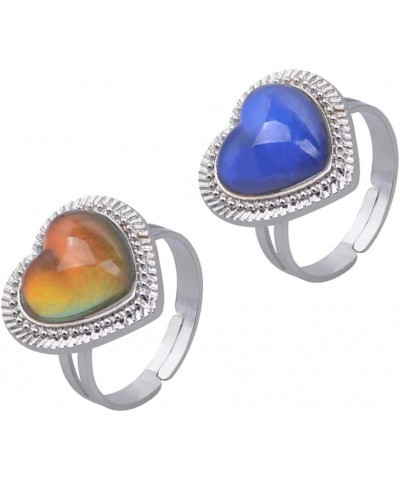 Mood Rings 2PCS Heart Shaped Changing Color Emotion Feeling Finger Ring Adjustable Size Gem Open Ring Jewelry Gift for Lover ...